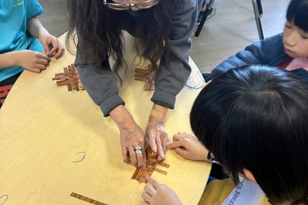 Cedar weaving with Musqueam weaver, Rita Kompst.